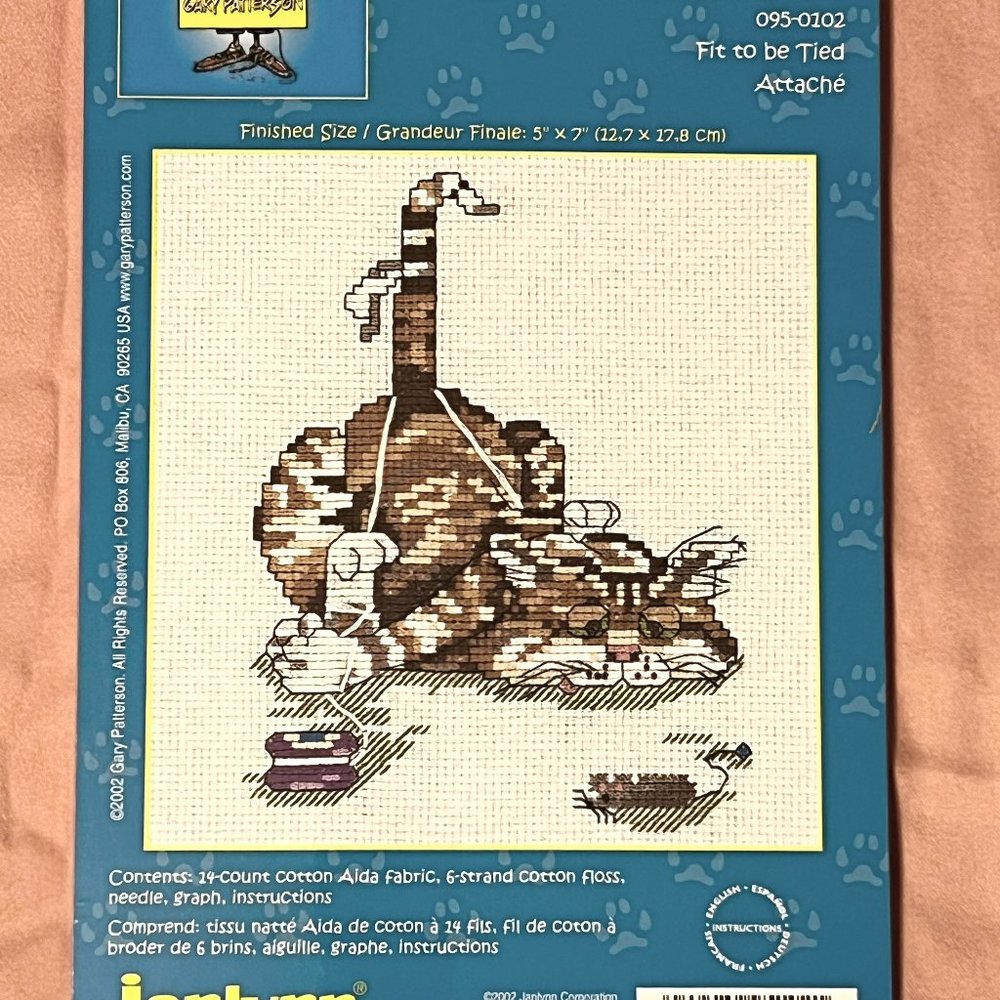 Janlynn Counted Cross Stitch Kit Cat “Fit to Be Tied” part# 095-0102